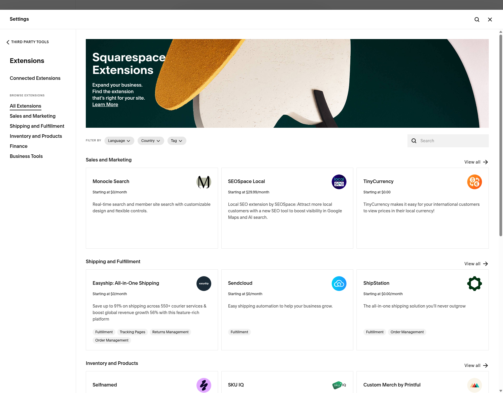 Sample of Squarespace third-party tools and extensions
