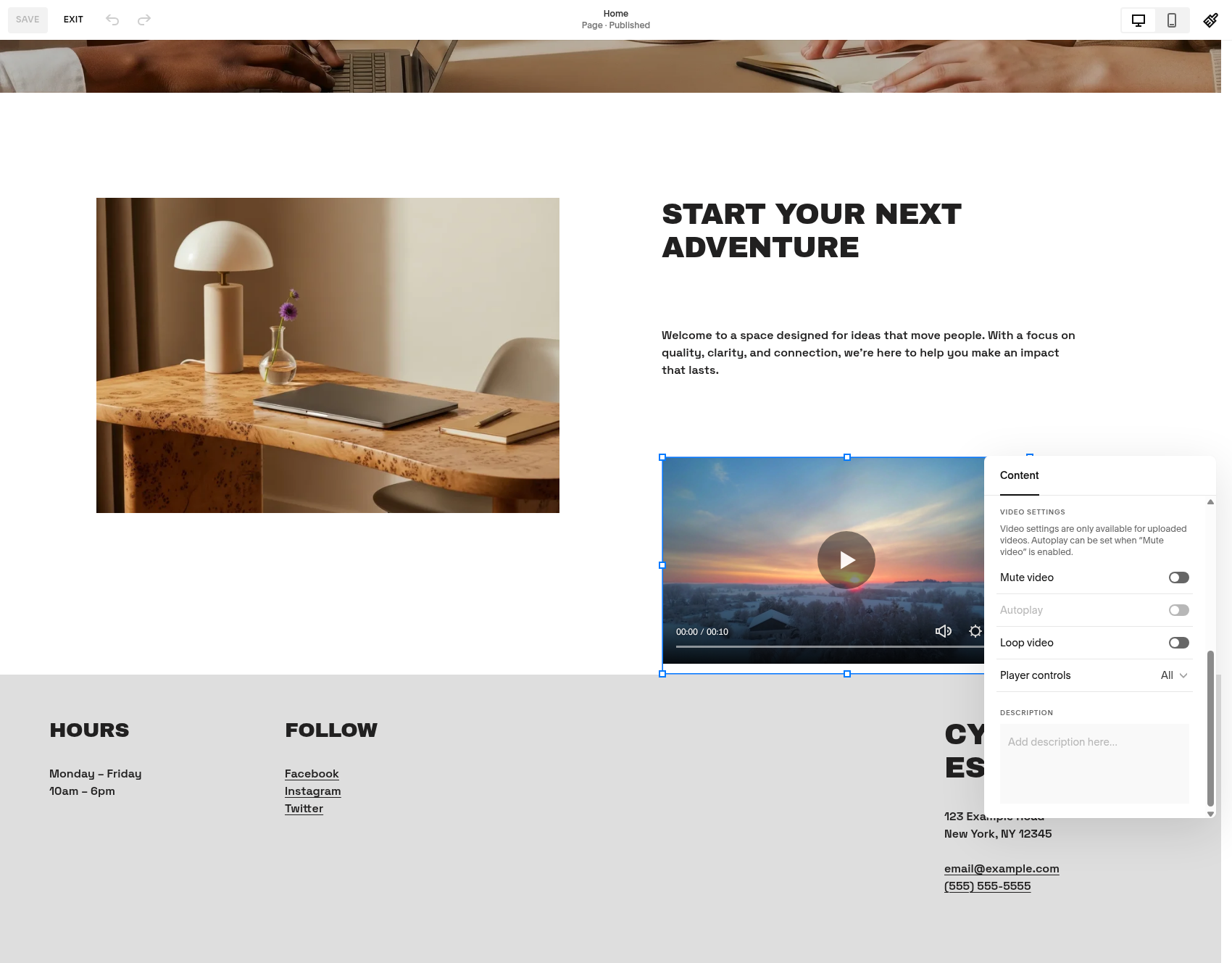 Squarespace video settings