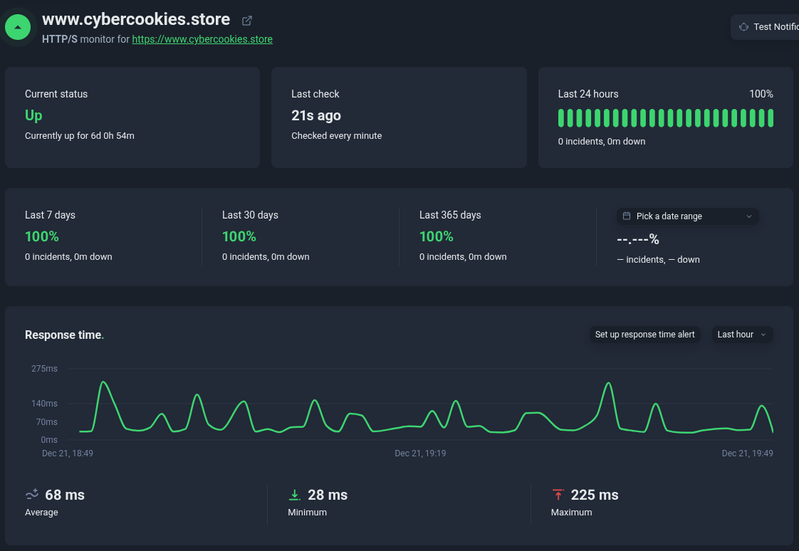 Squarespace Uptime Robot test results