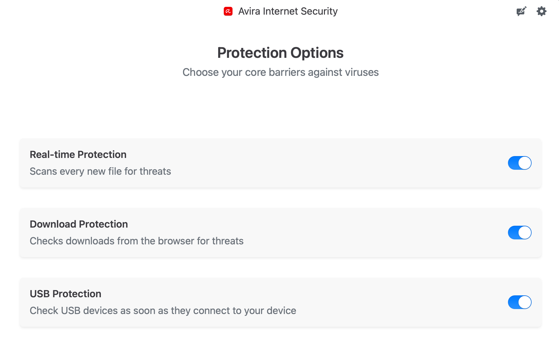 Avira Internet Security Protection Options tab