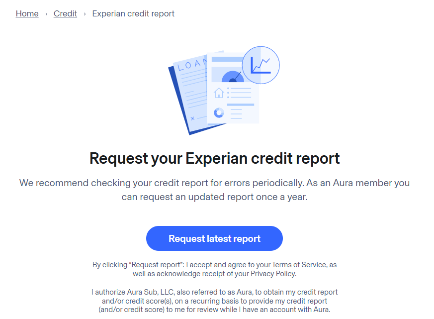 Aura page to request your latest Experian credit report