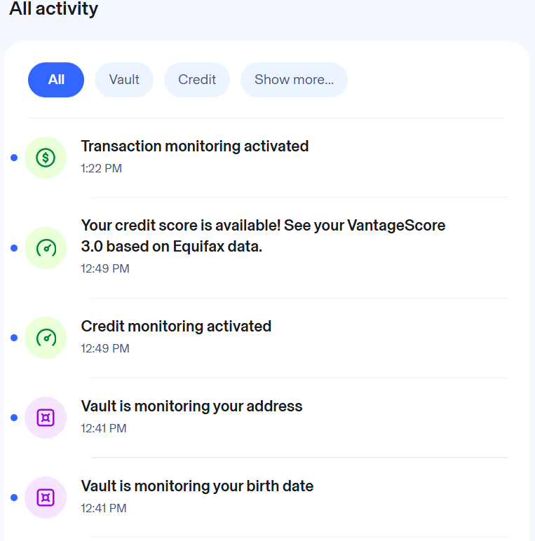 Aura list of all activity alerts