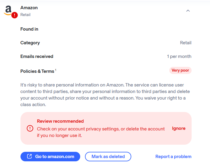 Aura digital account cleanup details on Amazon account and why it's a risk