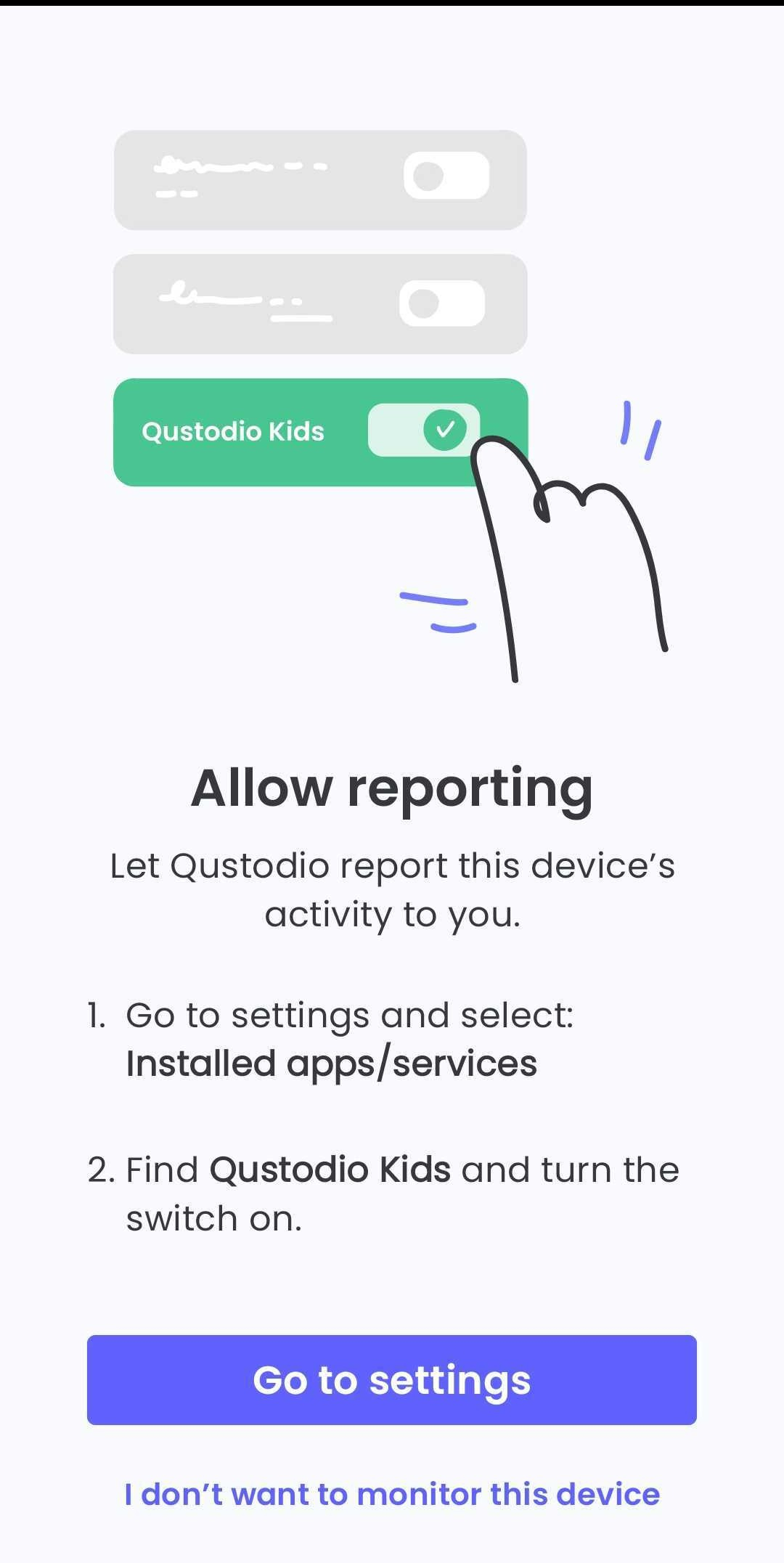 Qustodio step-by-step instructions on how to allow reporting