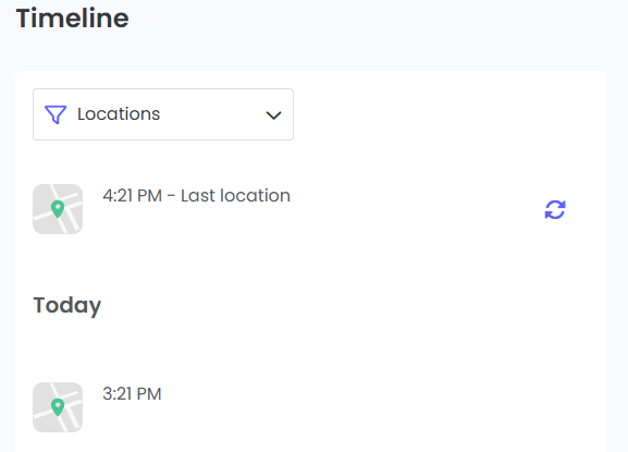 Qustodio timeline list of locations visited and last location