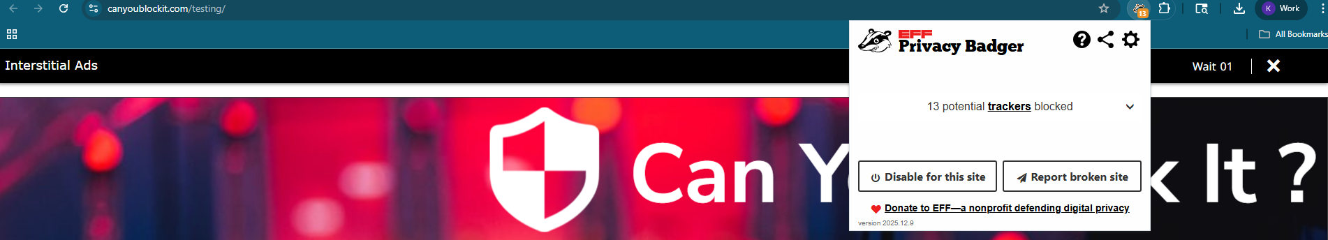 Privacy Badger didn't block the interstitial ad