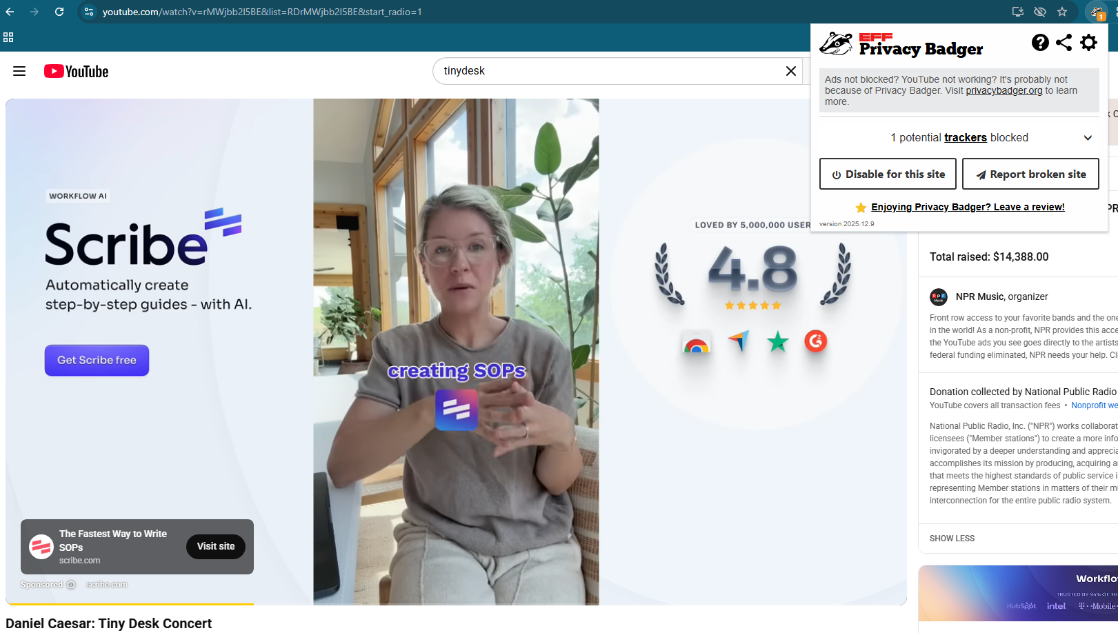 Privacy Badger stops trackers but not YouTube video ads