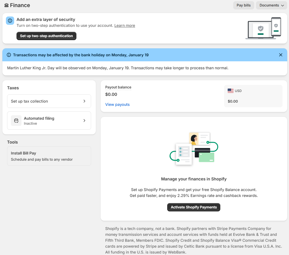 Shopify finance dashboard