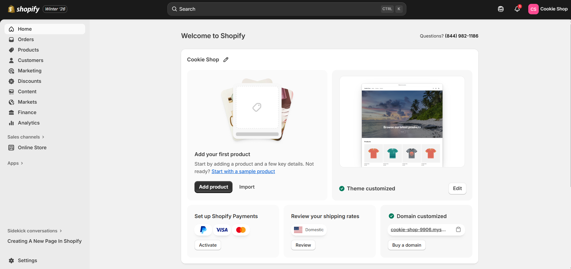 Shopify main dashboard 