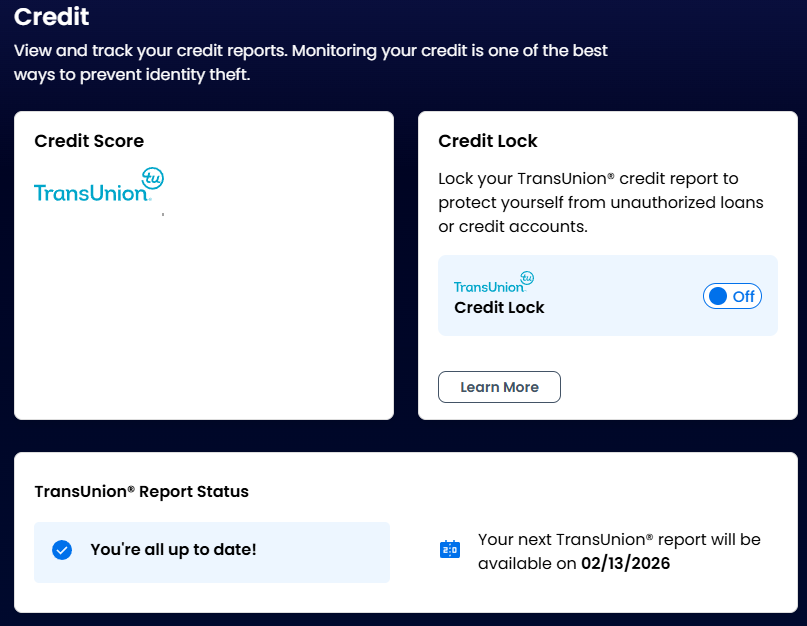 OmniWatch credit monitoring dashboard