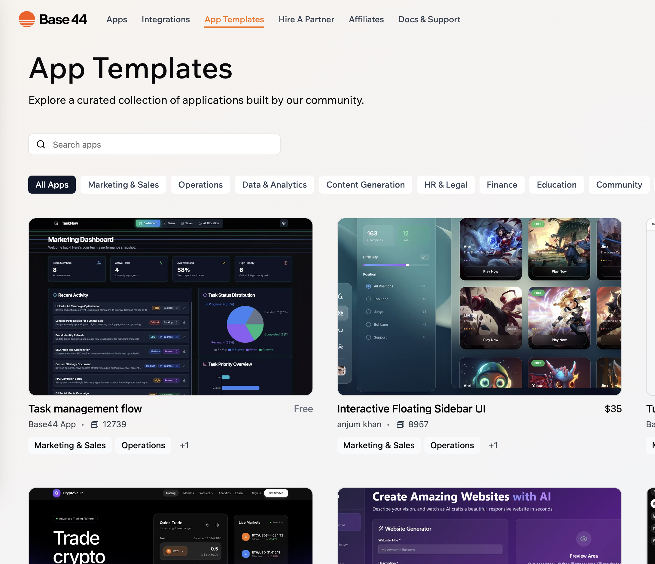 Base44 AI app builder template marketplace