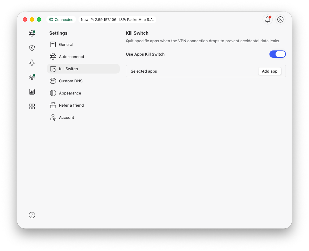 Enable NordVPN kill switch