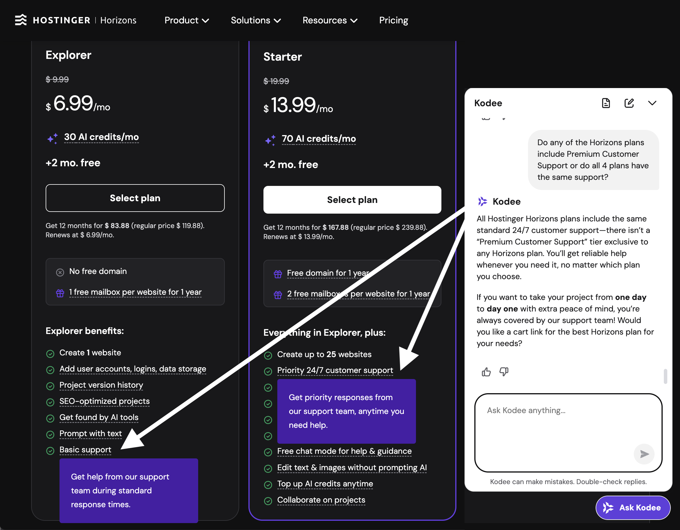 Hostinger chatbot provided wrong info