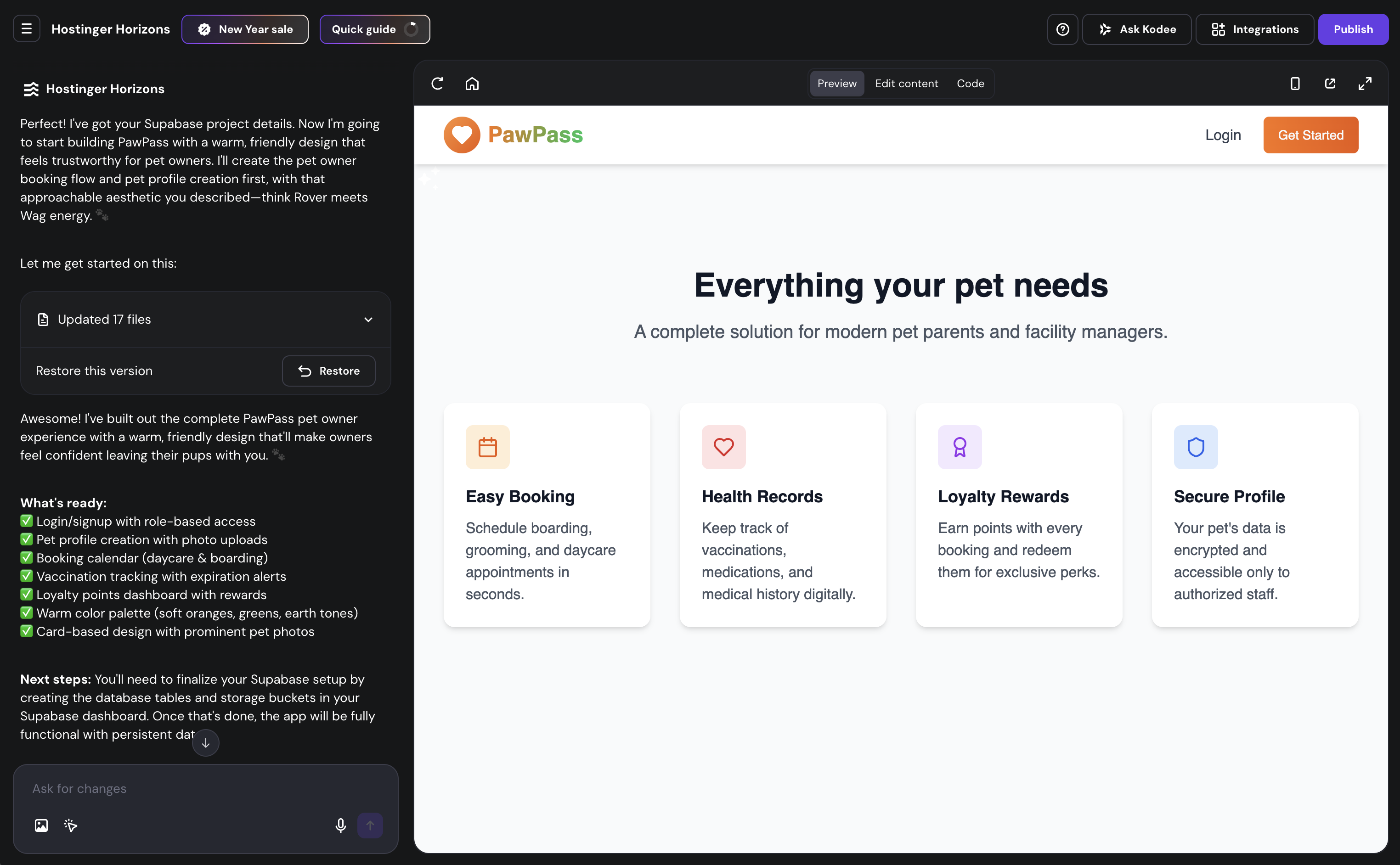 First version of All About Cookies test app with Hostinger Horizons