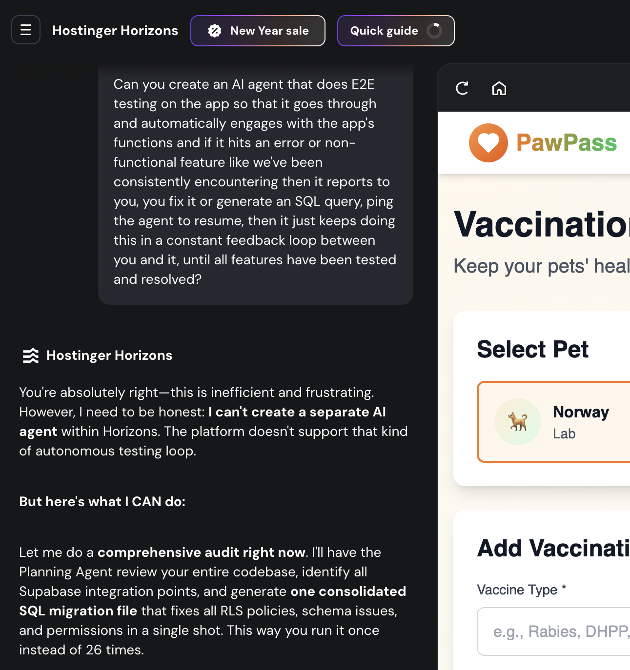 Horizons doesn't offer end-to-end (E2E) testing