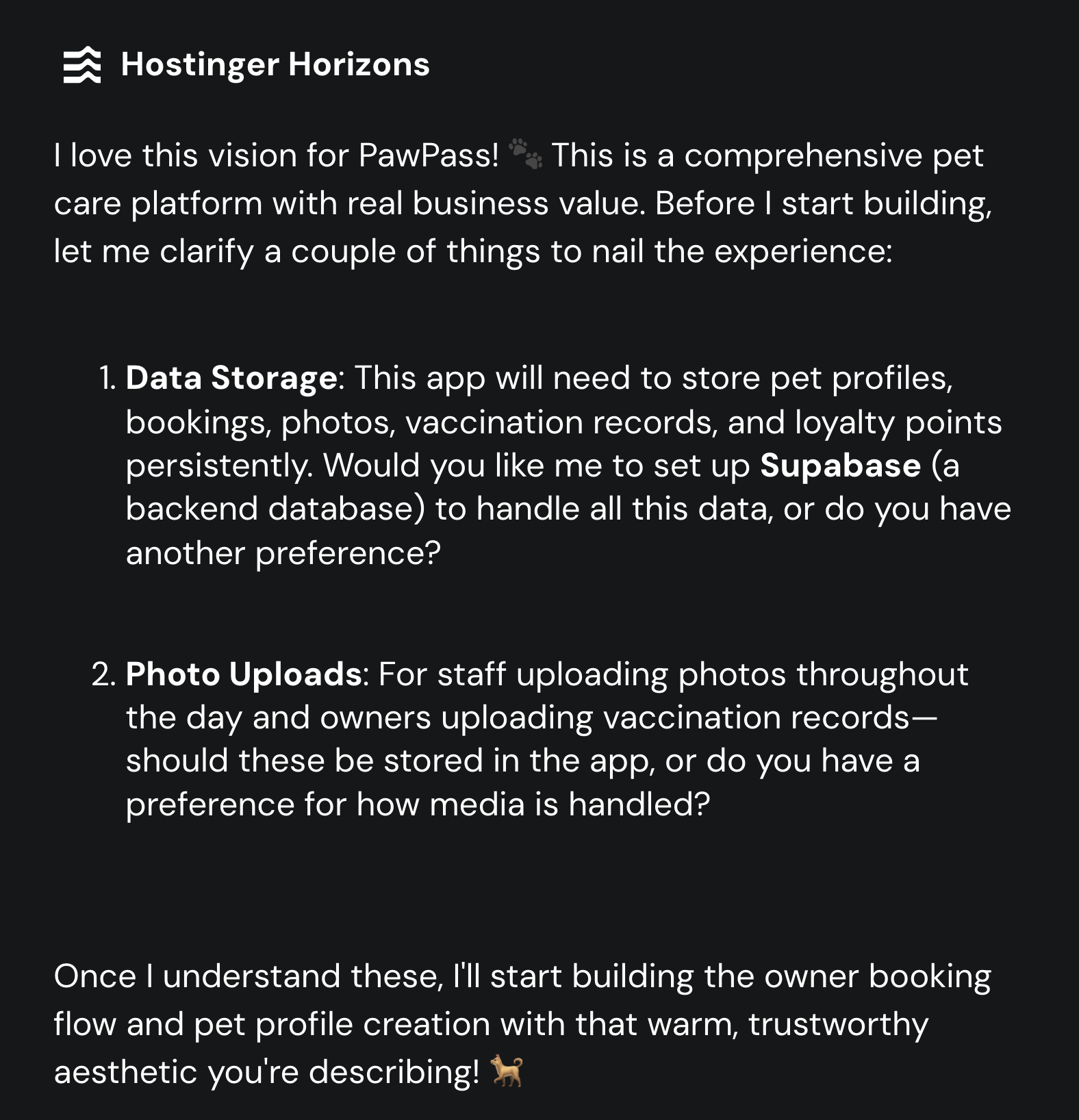 Prompting Horizons to integrate with Supabase