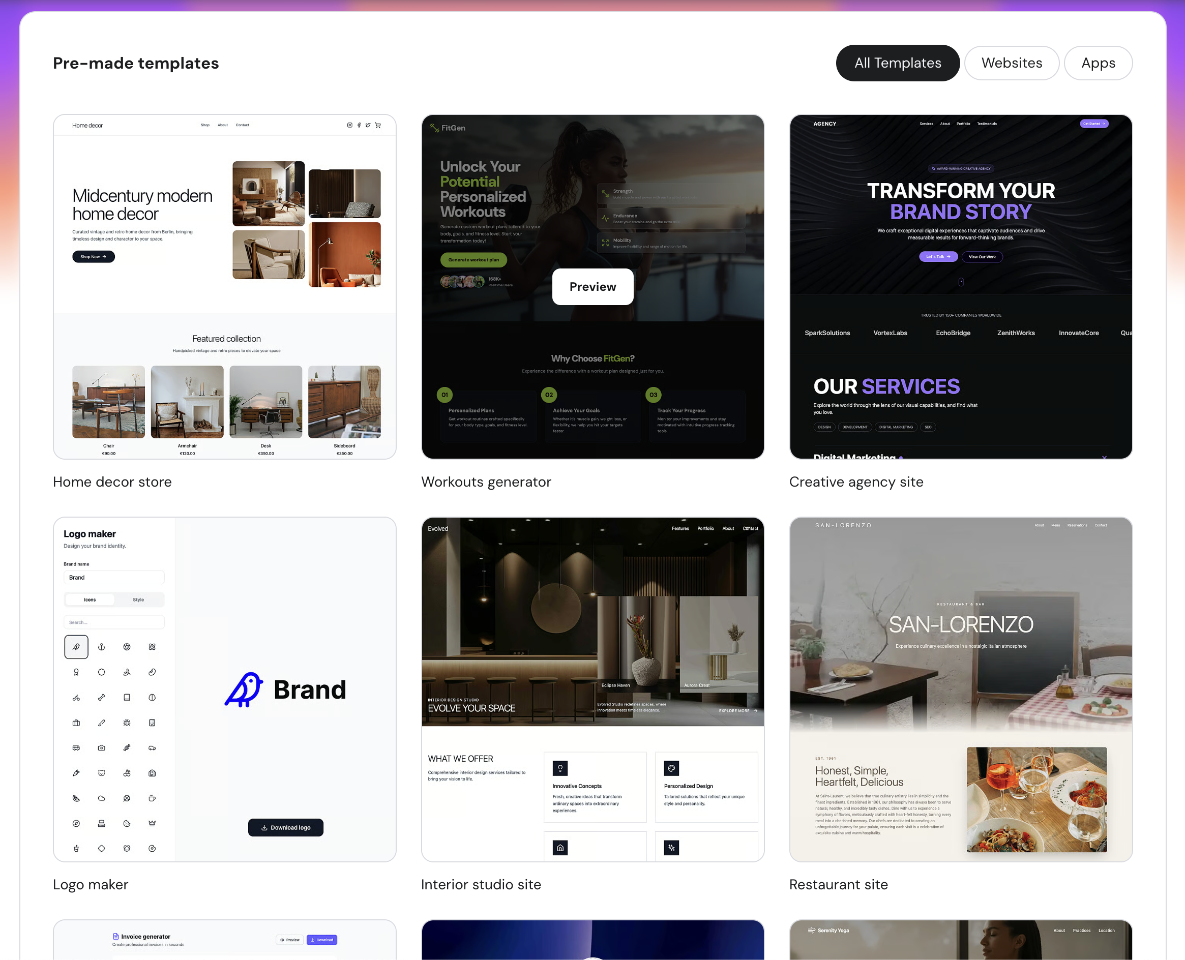 Hostinger Horizons templates