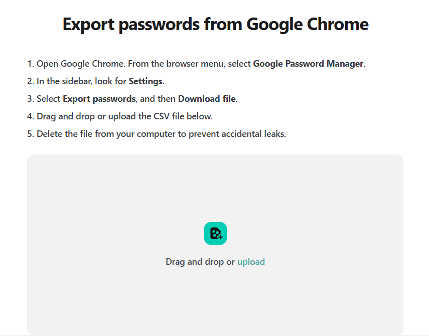 Instructions from NordPas on how to export passwords from Google Chrome