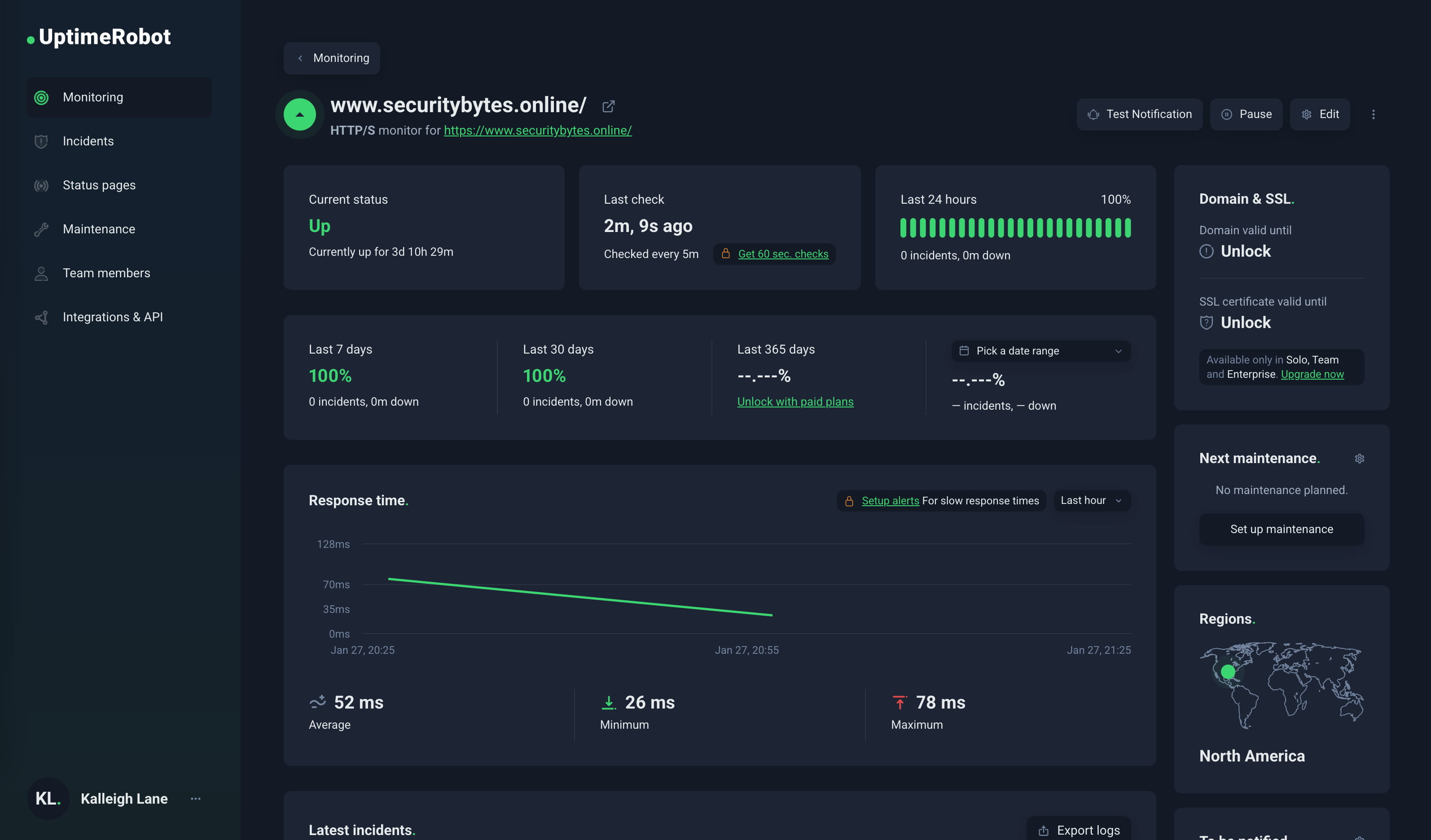 DreamHost Uptime Robot results 