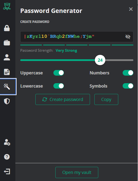 Password Boss extension password generator tab