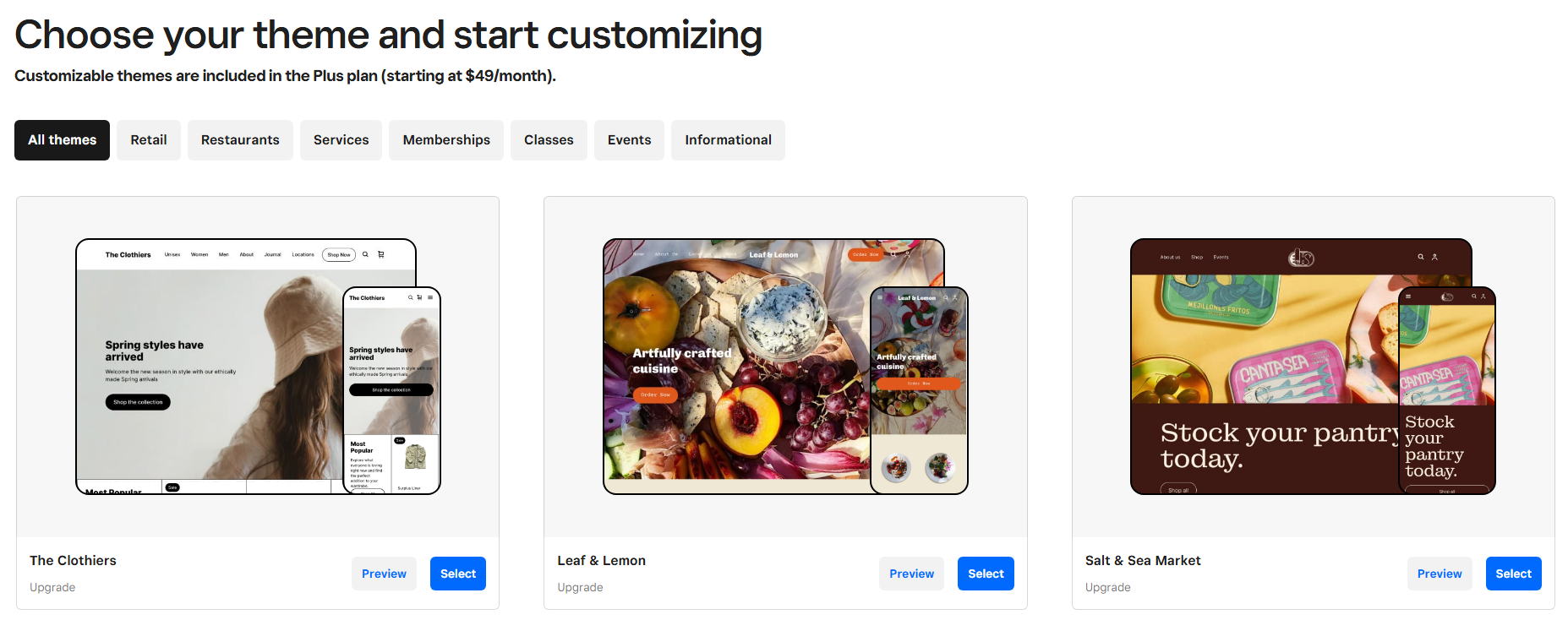 Square Online template library