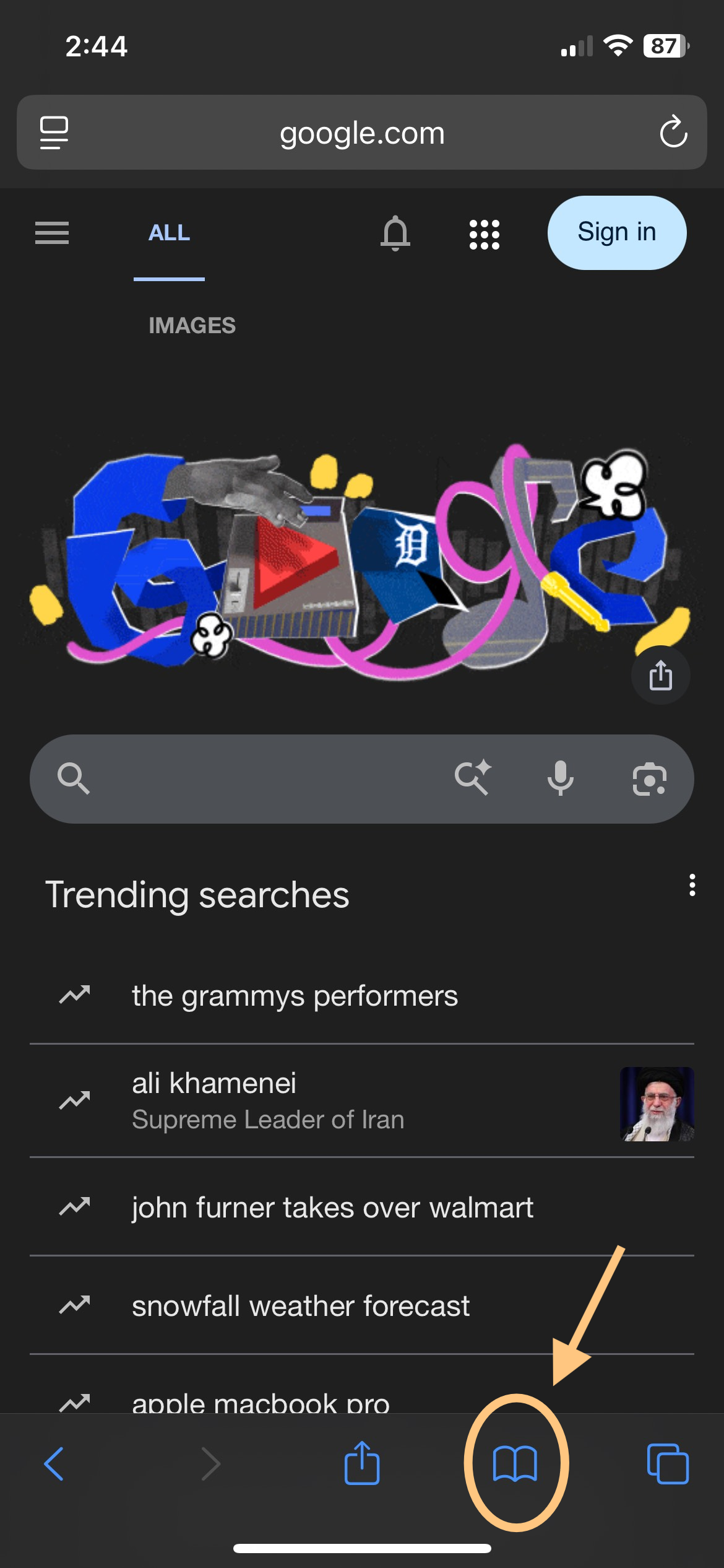 Access browsing history in iPhone