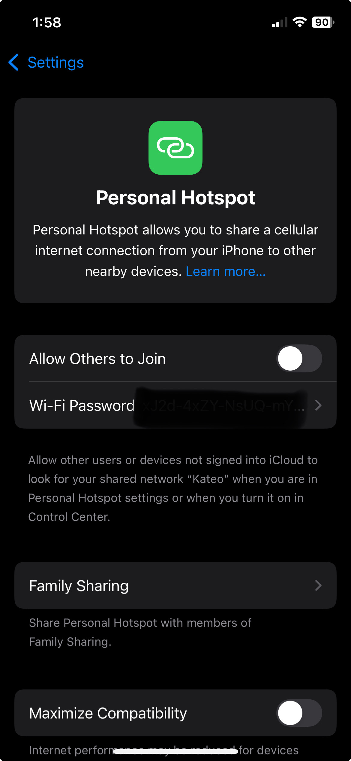 Configuring hotspot on iPhone