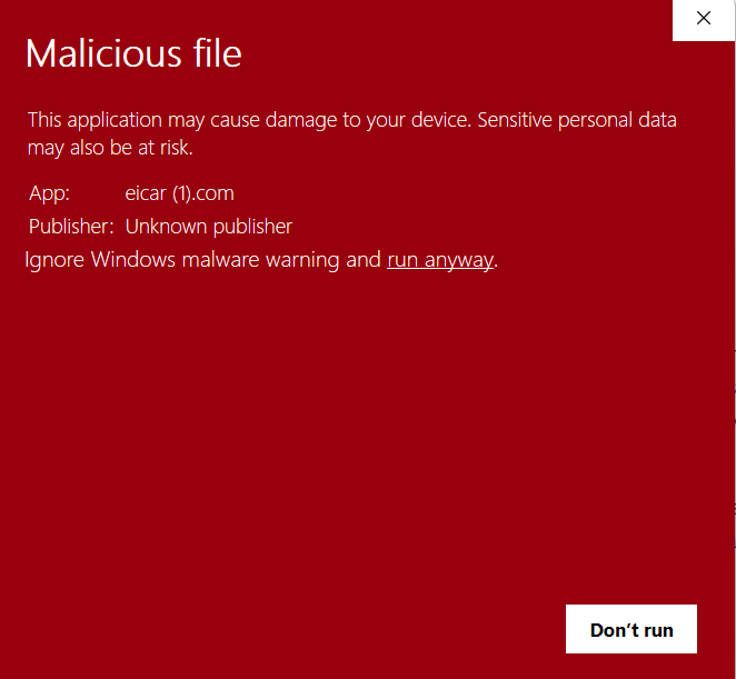 Malicious file warning from Windows Security