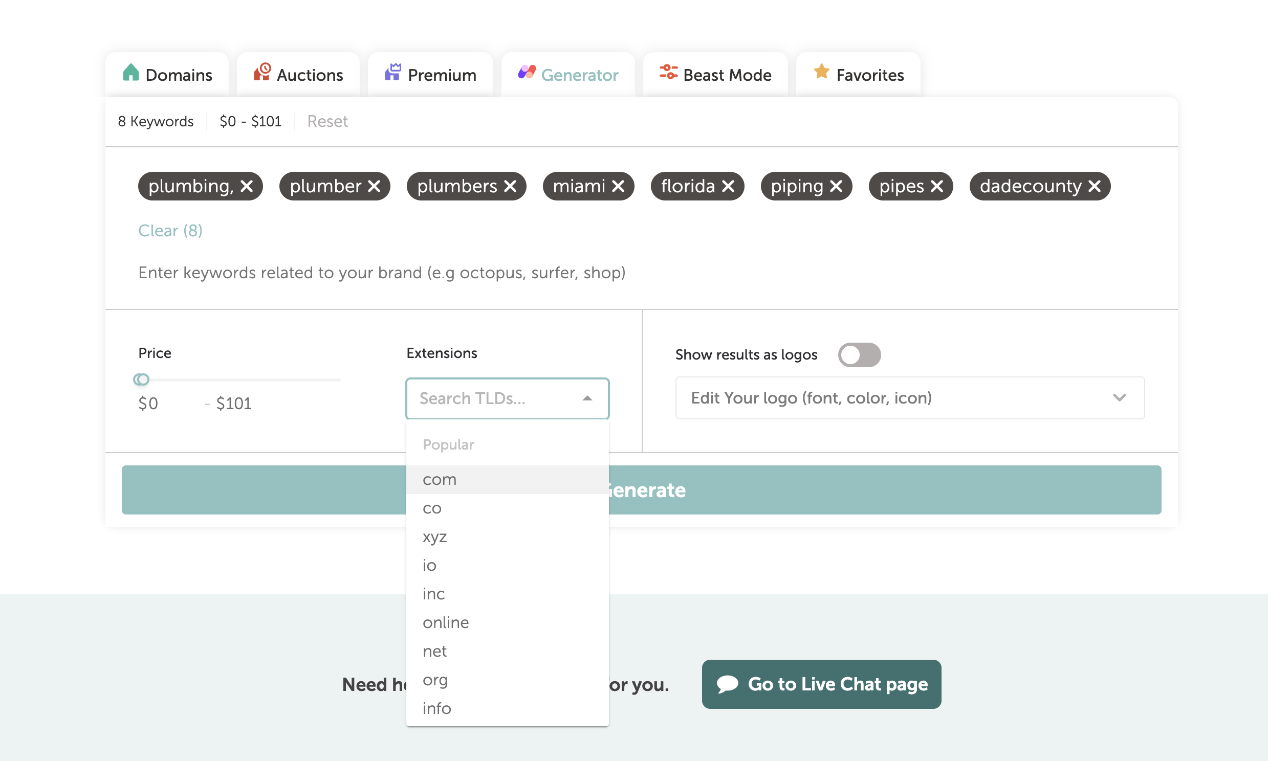 Namecheap domain name generator