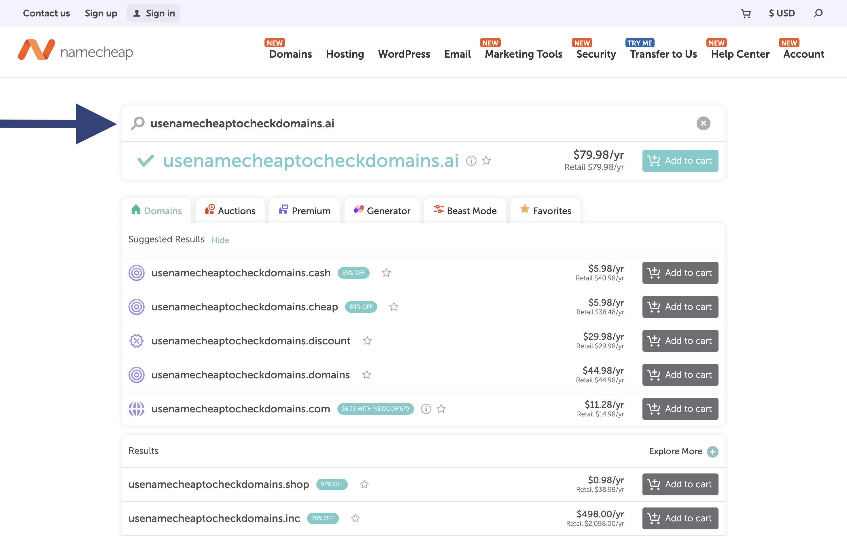 Namecheap domain name search