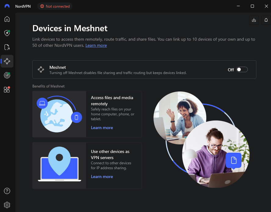 NordVPN Meshnet device screen