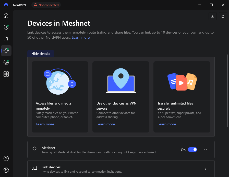 NordVPN devices in Meshnet dashboard