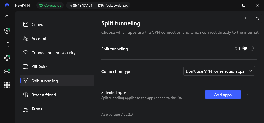 NordVPN split tunneling