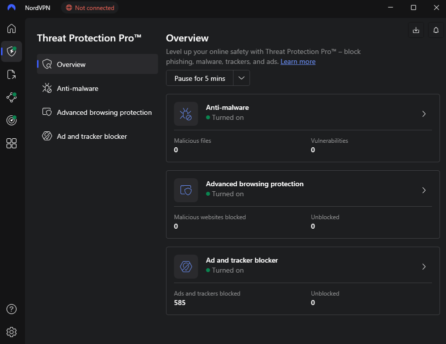 NordVPN Threat Protection Pro dashboard