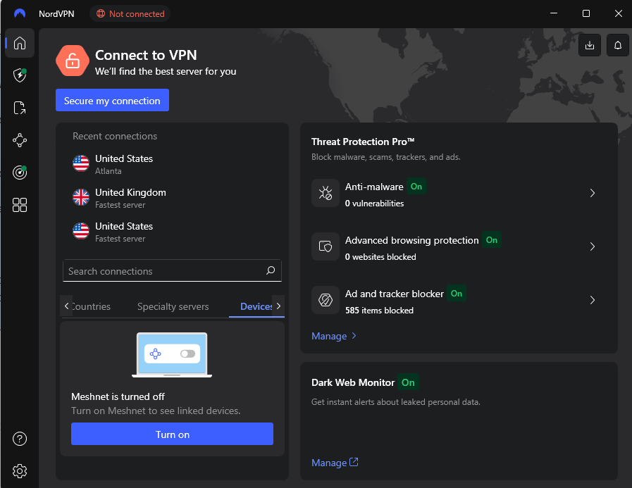 Enable Meshnet from NordVPN dashboard