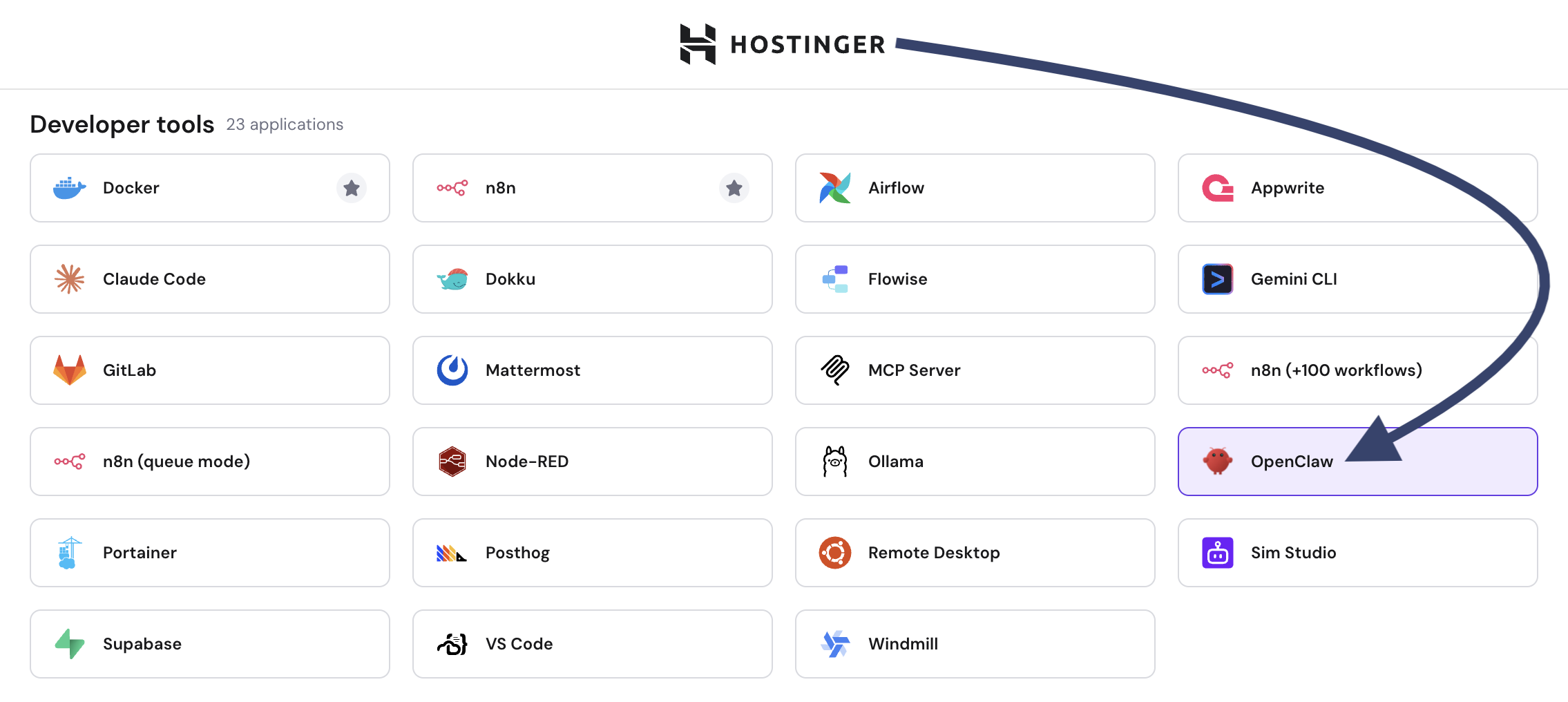 Deploy OpenClaw from Hostinger dashboard