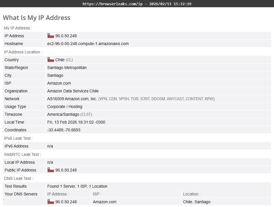 Avira Phantom VPN's DNS leak test results (passed).