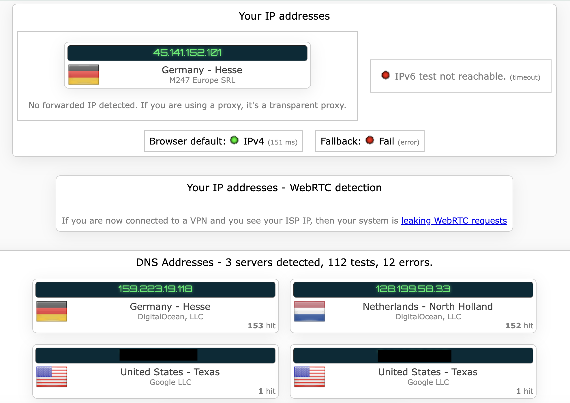 ClearVPN's kill switch test results (failed).