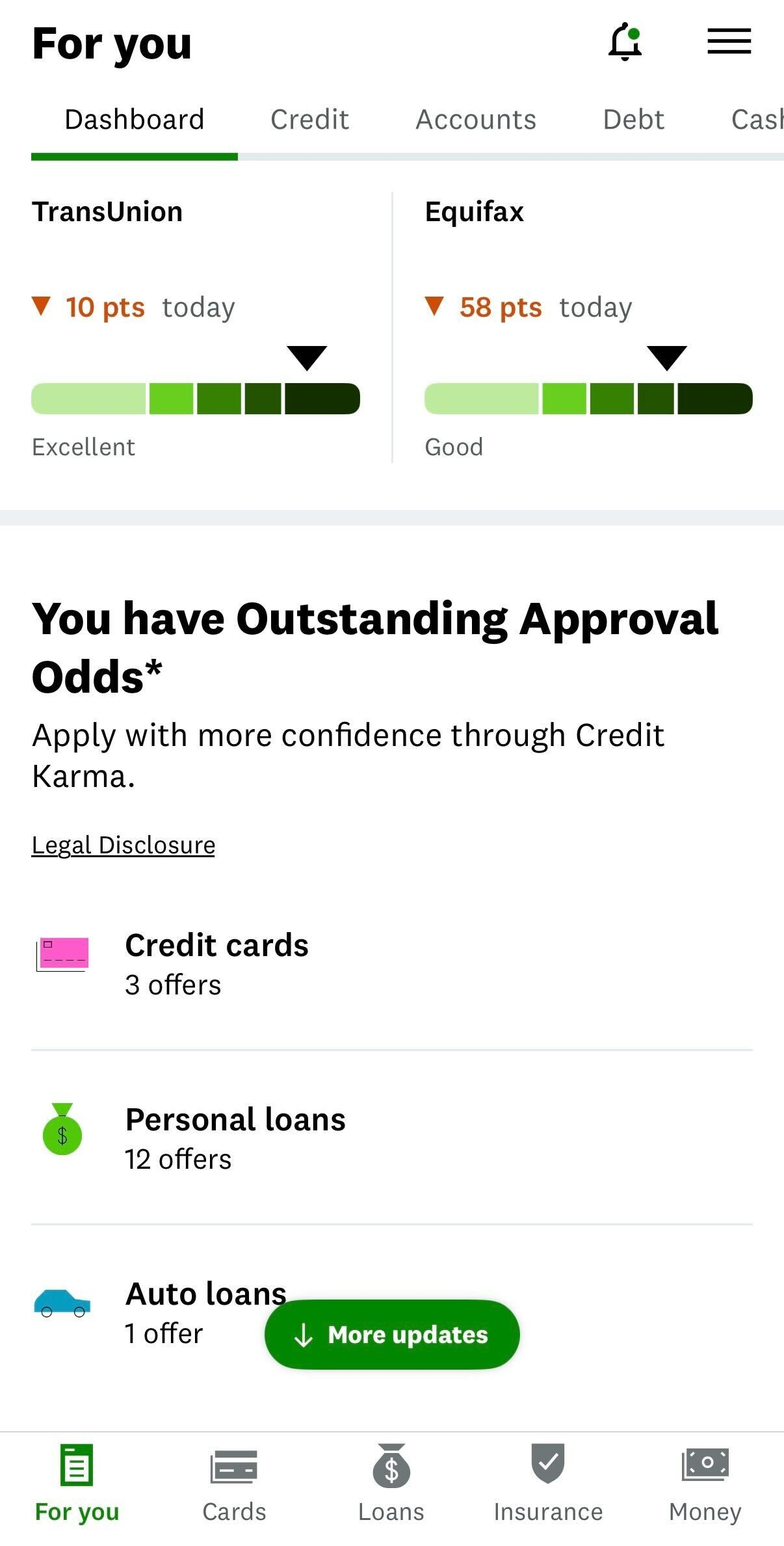 Credit Karma mobile app main page