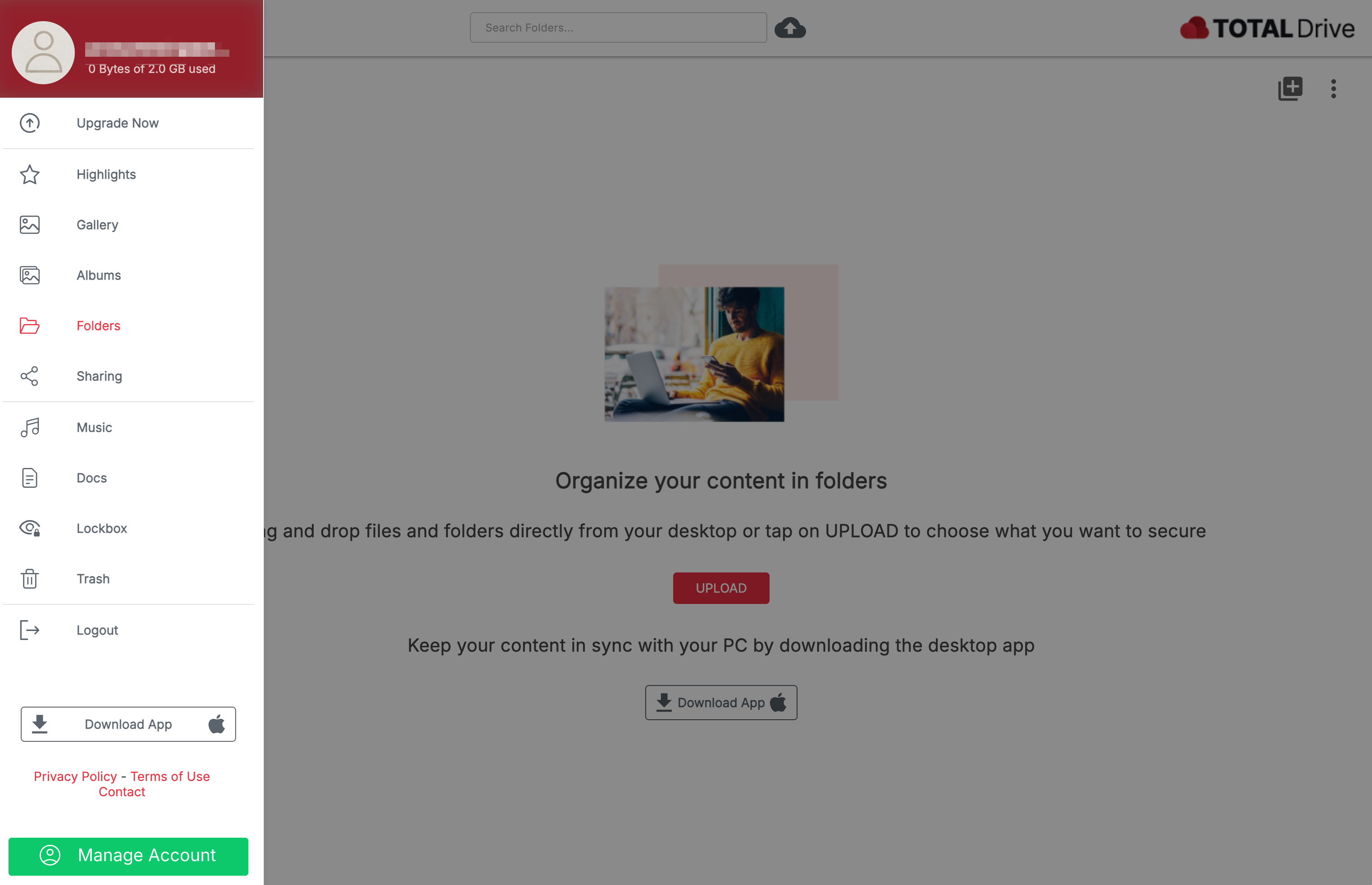 Total Drive web app folders