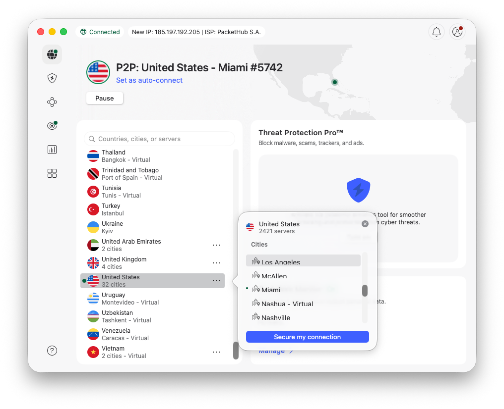 Connect to a U.S. server with NordVPN app