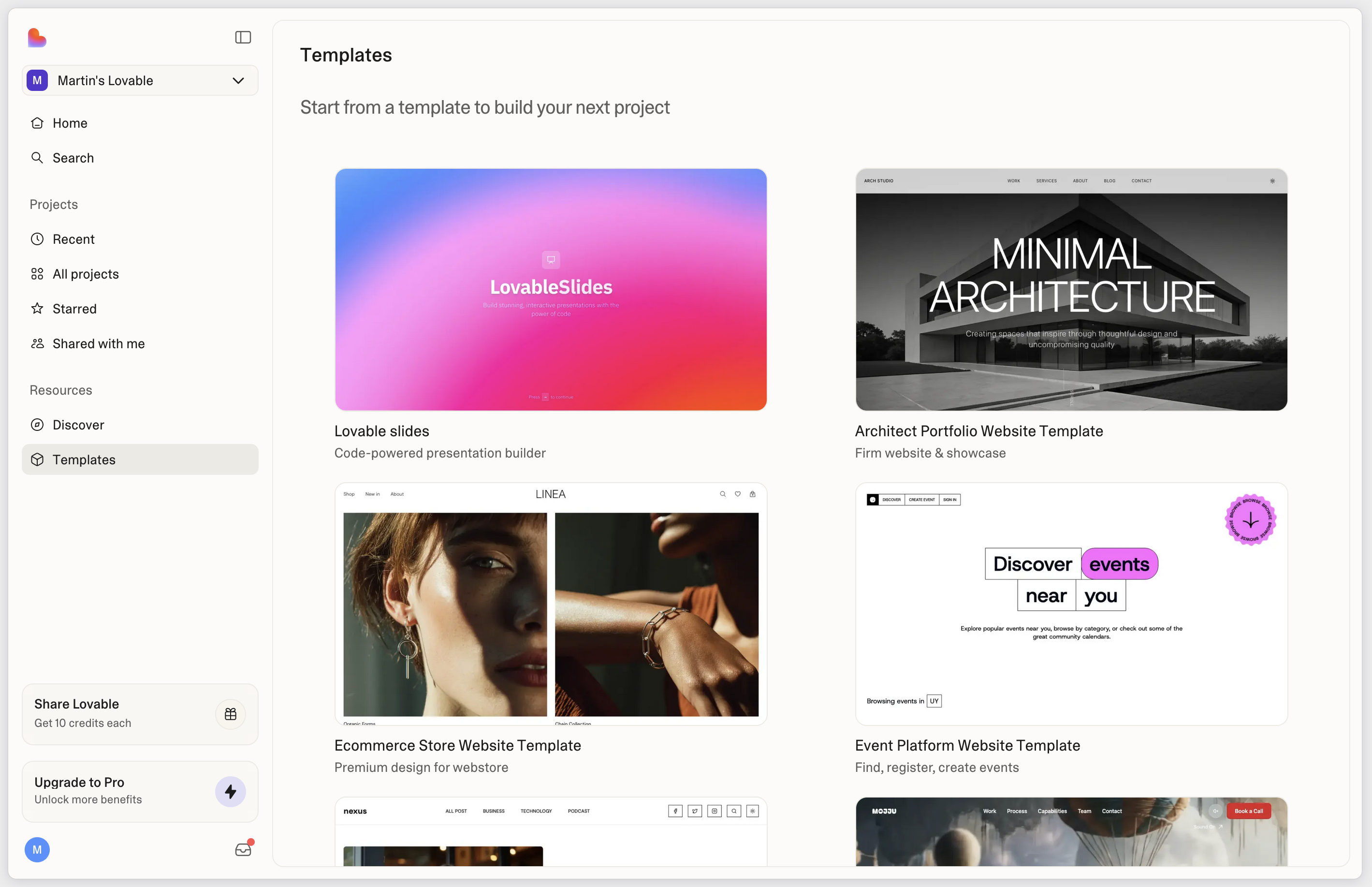 Lovable template gallery