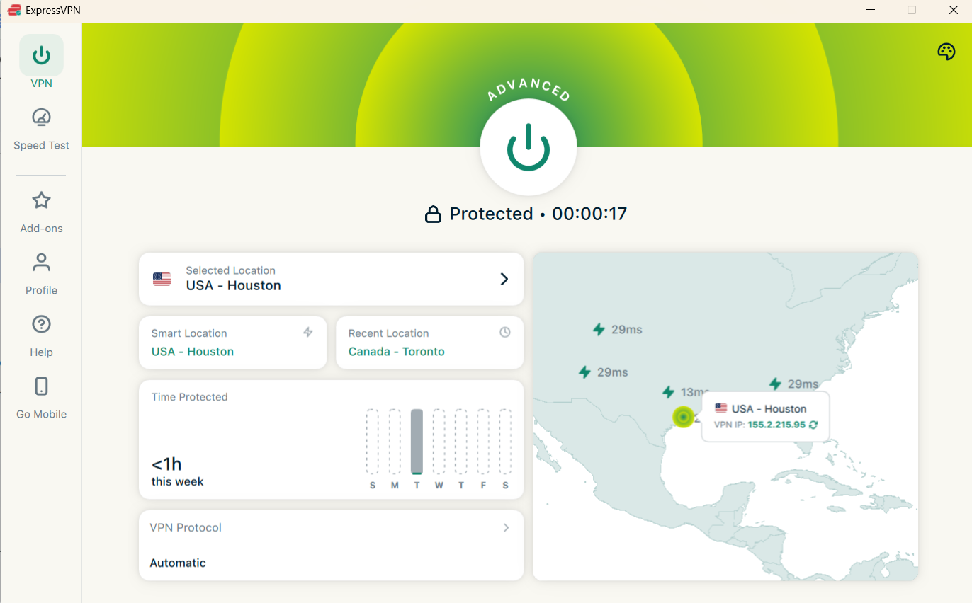 ExpressVPN Advanced dashboard