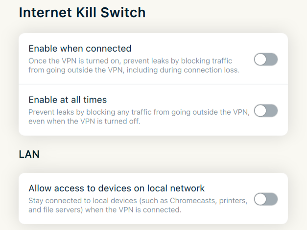 ExpressVPN Internet Kill Switch section