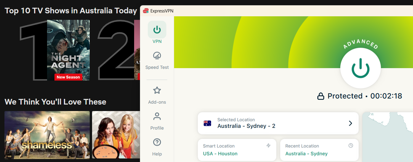 Netflix list of top shows in Australia today with ExpressVPN in the foreground
