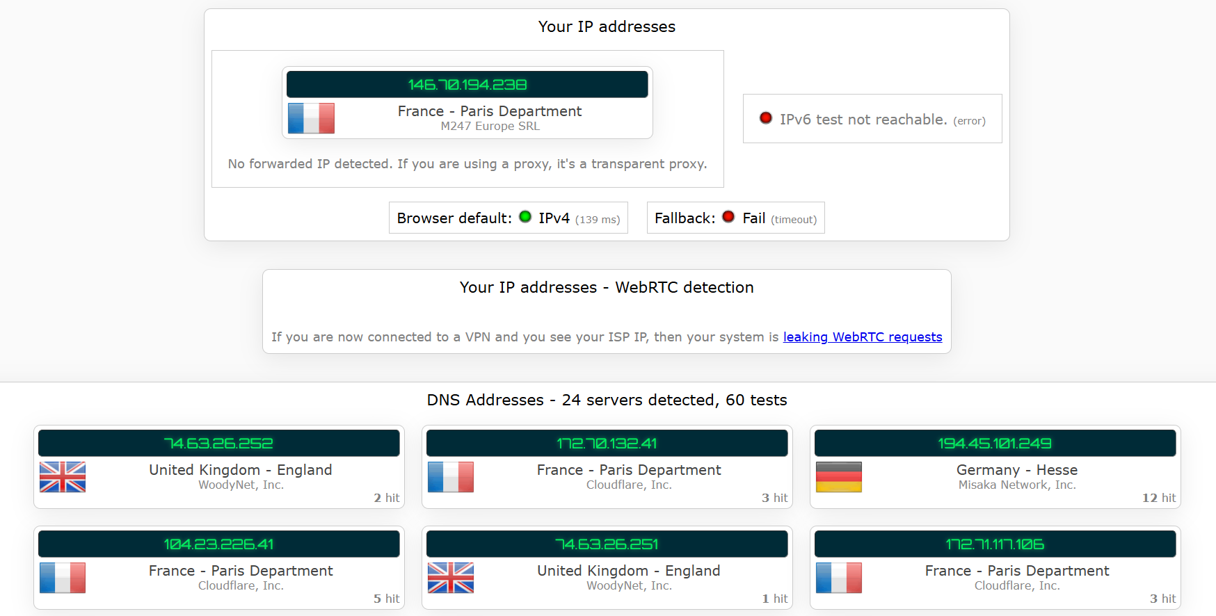 Surfshark's kill switch test results (pass).