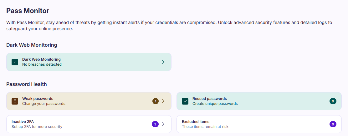 Proton Pass Pass Monitor (password strength report)