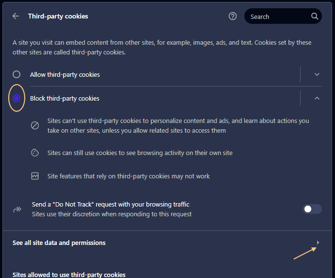 Block third-party trackers and delete all cookie data in Opera