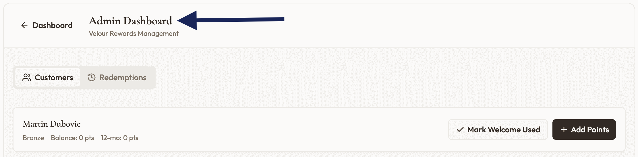 Admin dashboard of test app for Lovable review
