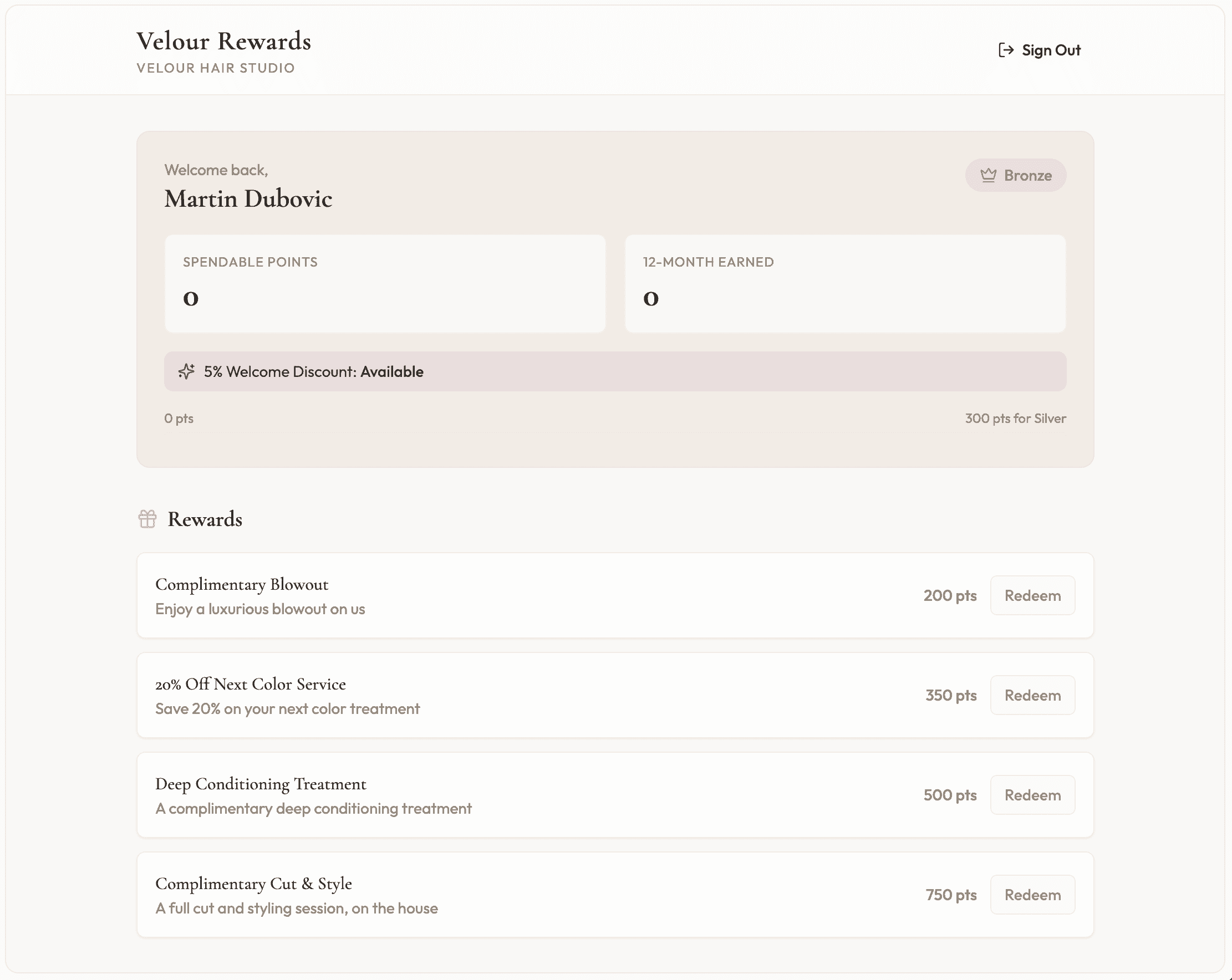 User dashboard of test app for Lovable review
